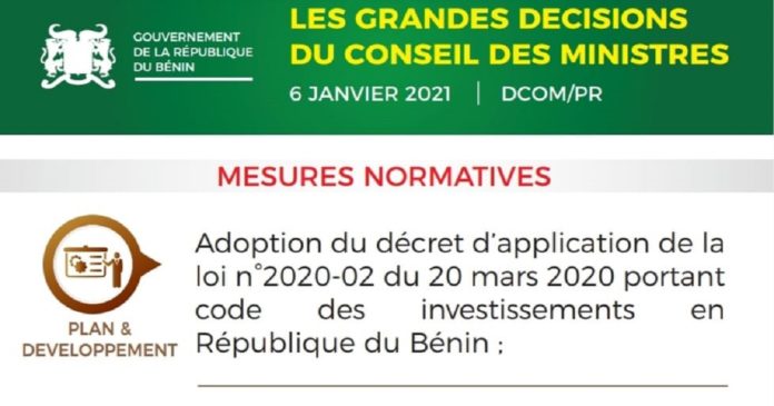 Benin : le code des investissements enfin adopté en conseil des ministres